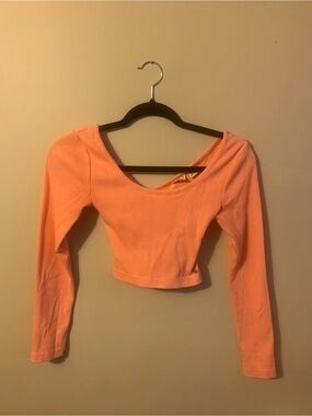 Roxy Long Sleeve Scoop Neck Crop Top - Peach
